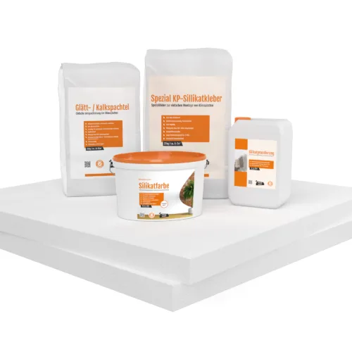Renovierpaket 60mm (Klimaplatten 1.000x750x60mm, Grundierung, Kleber, Spachtel & Farbe oder Streich- und Rollputz)