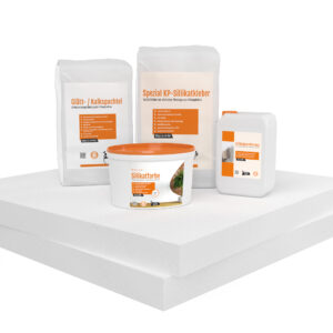 Renovierpaket 80mm (Klimaplatten 1.000x750x80mm, Grundierung, Kleber, Spachtel & Farbe oder Rollputz)