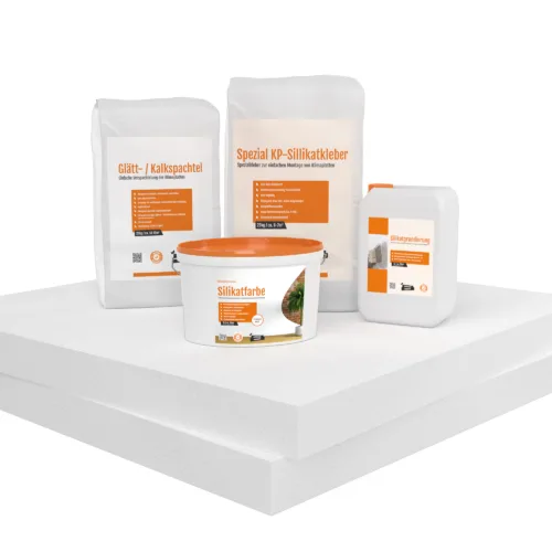 Renovierpaket 80mm (Klimaplatten 1.000x750x80mm, Grundierung, Kleber, Spachtel & Farbe oder Rollputz)