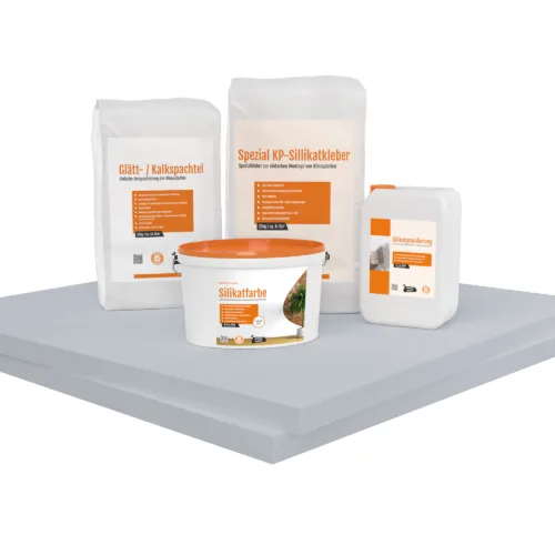 Renovierpaket extra fest Glatt 40mm (Klimaplatten 1.000×1.220x40mm, Grundierung, Kleber, Spachtel & Farbe oder Streich- und Rollputz)