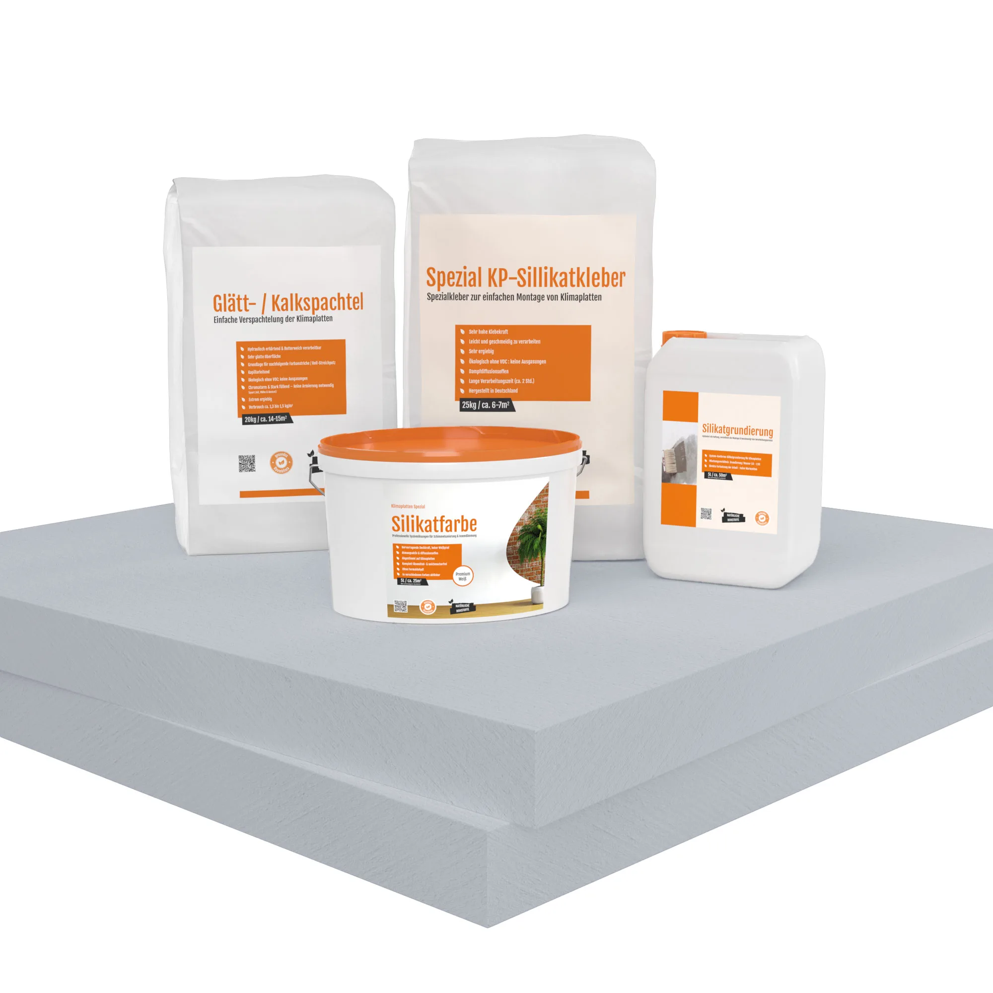Renovierpaket extra fest Glatt 80mm (Klimaplatten 1.000×610x80mm, Grundierung, Kleber, Spachtel & Farbe oder Streich- und Rollputz)